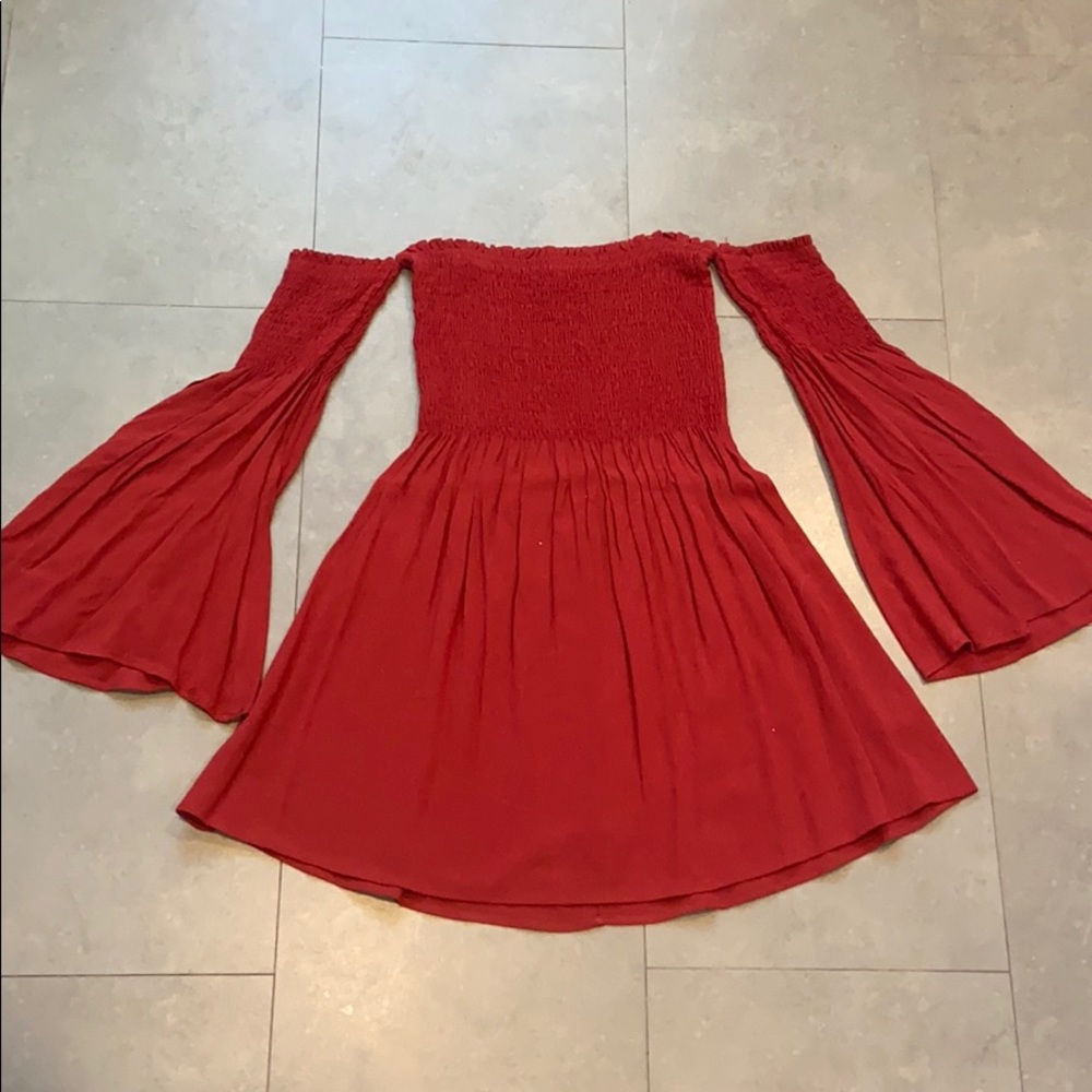 Off the shoulder bell sleeve dress